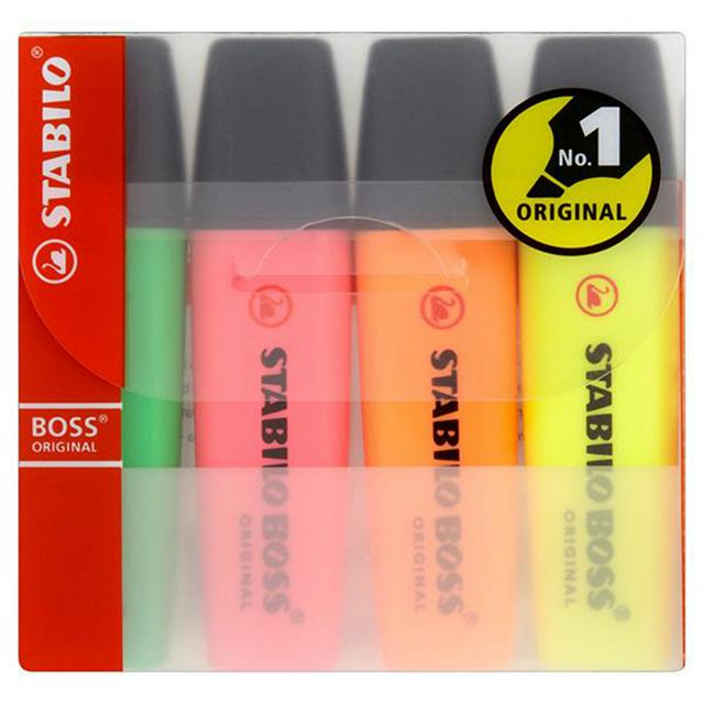 Highlighter - STABILO BOSS ORIGINAL - Wallet of 4 - Yellow, Orange, Green,  Pink