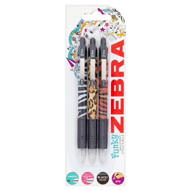 Limited Edition Funky Flame Design Pack of 10 Black Ink Pens with Matching Pencil Case Zebra Z-Grip Smooth 