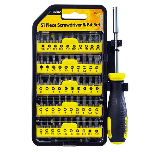 Rolson Tools Pack of 51 Screwdriver & Bit - gallery image 1