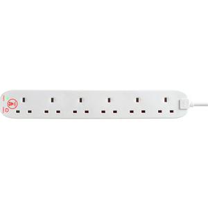 Masterplug 6 Socket 2m Extension Lead Surge Protection and LED - White - gallery image 3
