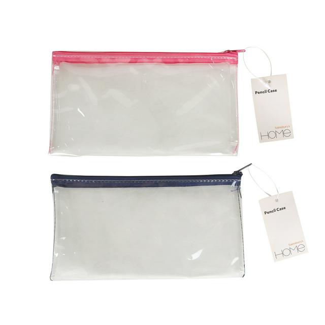 Sainsbury's Home Small Clear Pencil Case Pink/Navy Zip