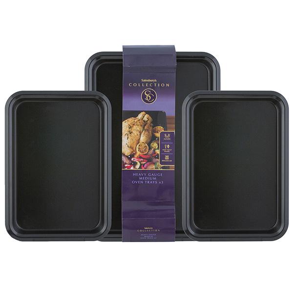 Sainsbury's Home 3pc Collection Medium Oven Tray Set - Black - gallery image 1