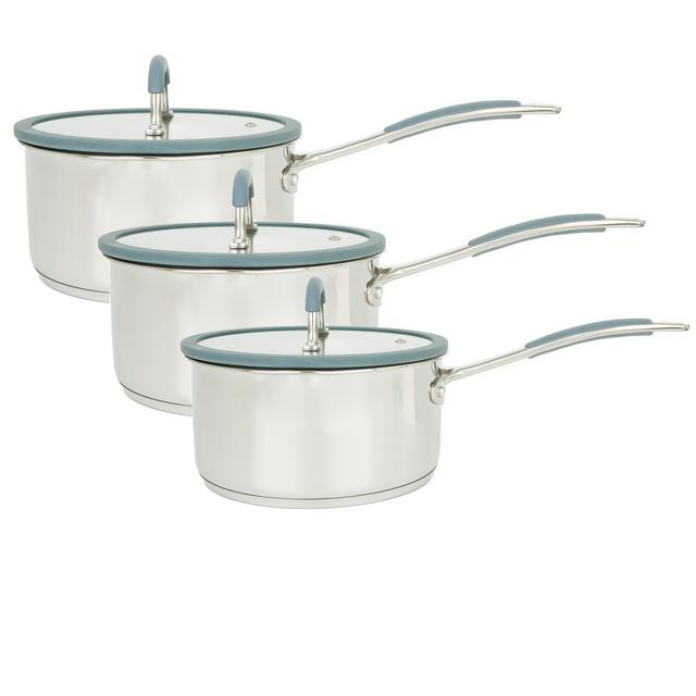 Sainsbury's Home Stainless Steel Pan Set With Silicone Rim 3pc