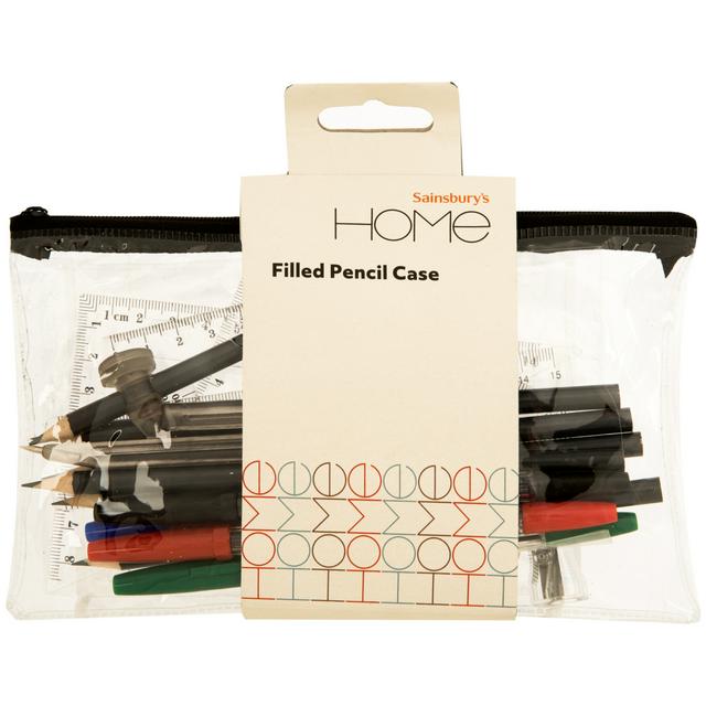 Sainsbury's Home Filled Clear Pencil Case Black 15cm