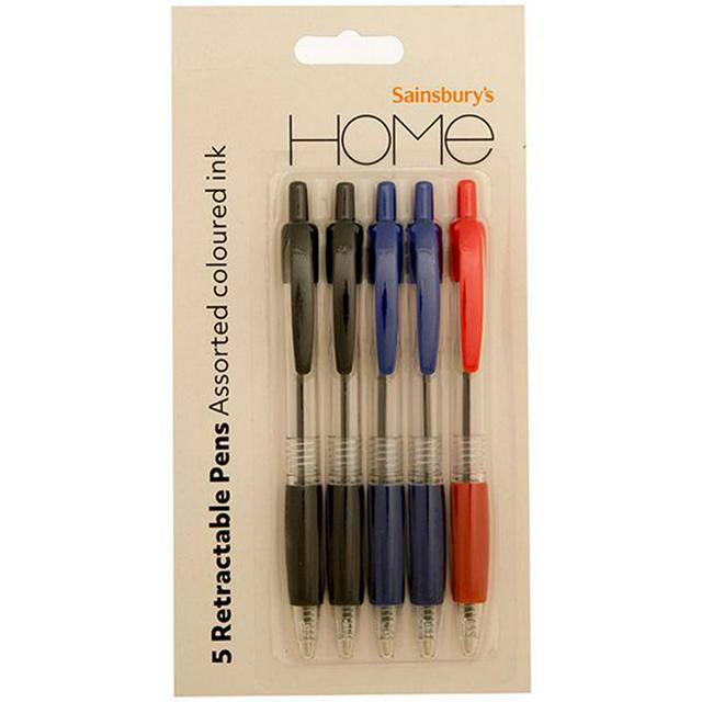 Sainsbury's Home Retractable Pens Assorted 5pk - gallery image 1