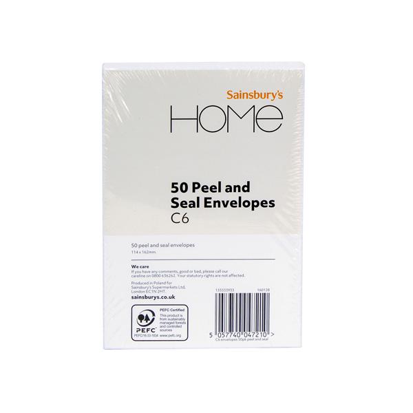 Sainsbury's Home Envelopes Peel & Seal C6 50pk - gallery image 1