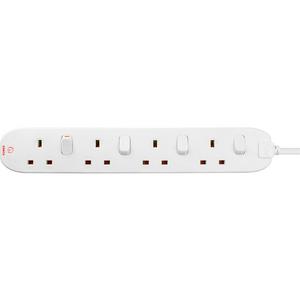 Masterplug 4 Socket 2m Extension Lead Individual Switches and LED - White - gallery image 3
