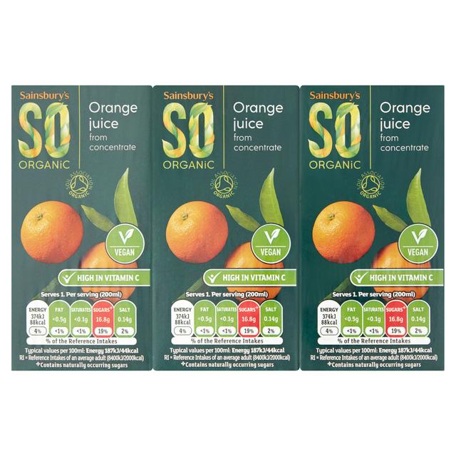 Sainsbury's Orange Juice Drink, SO Organic 3x200ml - gallery image 1