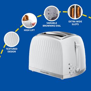 Russell Hobbs Honeycomb 2 Slice White Plastic Toaster 26060 - gallery image 4