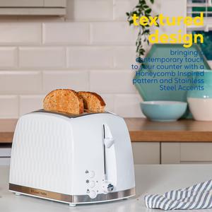 Russell Hobbs Honeycomb 2 Slice White Plastic Toaster 26060 - gallery image 5