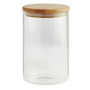 Mason & Fable Ribbed Glass Canister or Jar with Airtight Wood Lid- Fluted  Storage Jar for Cookies, Pasta or Sugar -Ideal for Kitchen, Pantry, Bar or