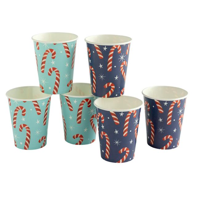 Christmas Joy Candy Cane Print Paper Cups 6Pk - gallery image 1
