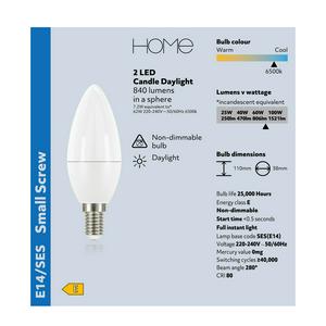 Sainsbury's Home Pack of 2 LED Candle 60W SES Daylight Light Bulb - gallery image 3
