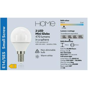 Sainsbury's Home Pack of 2 LED Mini Globe 40W SES Light Bulb - gallery image 2