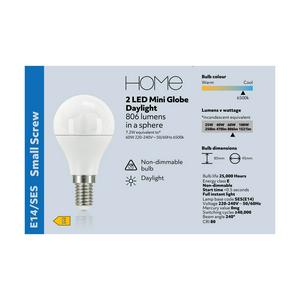 Sainsbury's Home Pack of 2 LED Mini Globe 60W Daylight SES Light Bulb - gallery image 3