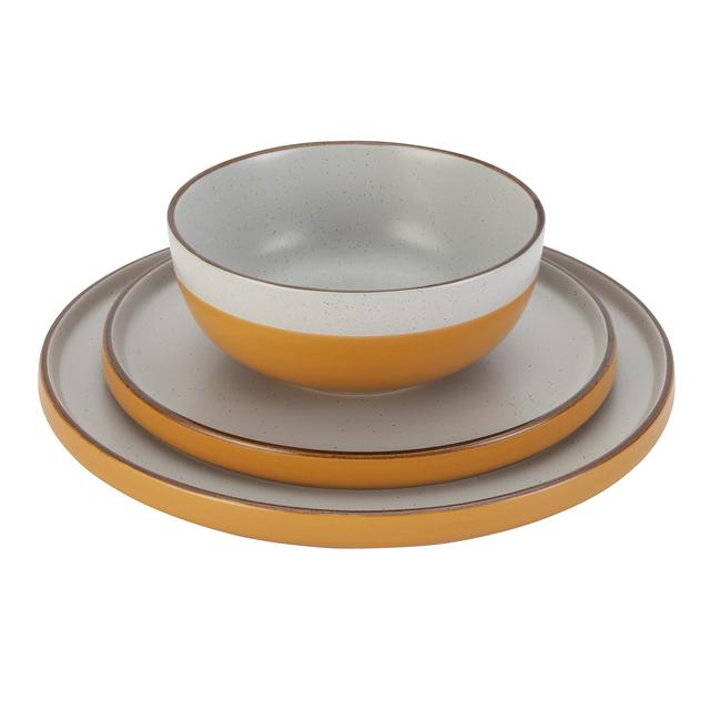 grey and mustard dinner set