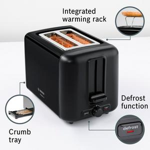 Bosch TAT3P423GB Deslineline Stainless Steel 2 Slice Toaster - Black - gallery image 4