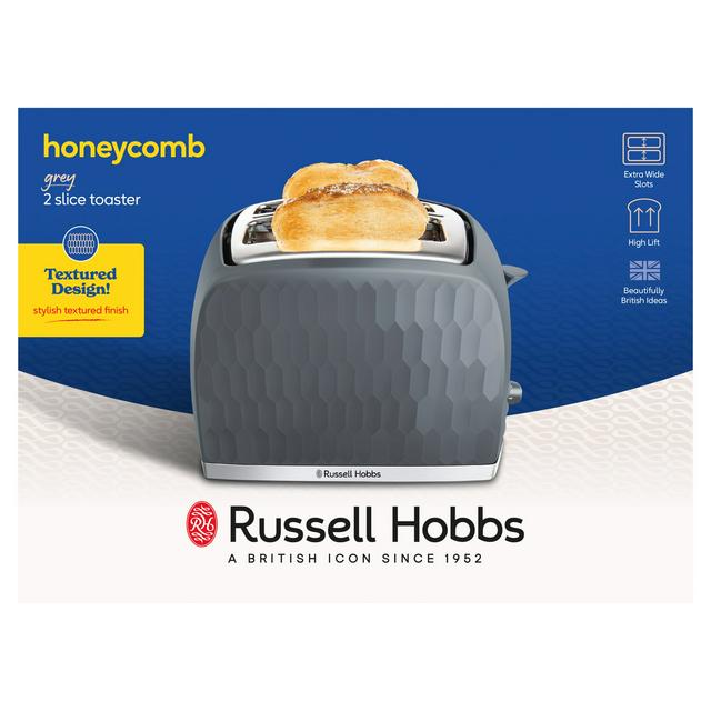 Russell Hobbs Honeycomb 2 Slice Grey Plastic Toaster 26063 - gallery image 1