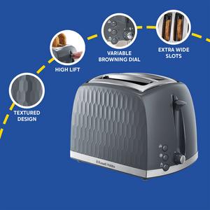 Russell Hobbs Honeycomb 2 Slice Grey Plastic Toaster 26063 - gallery image 4