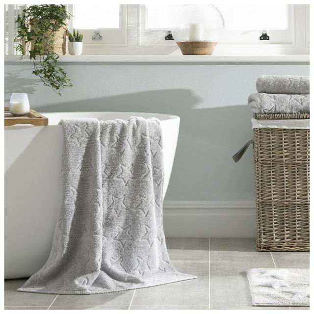 Habitat Embossed Star Bath Towel Grey Sainsbury s