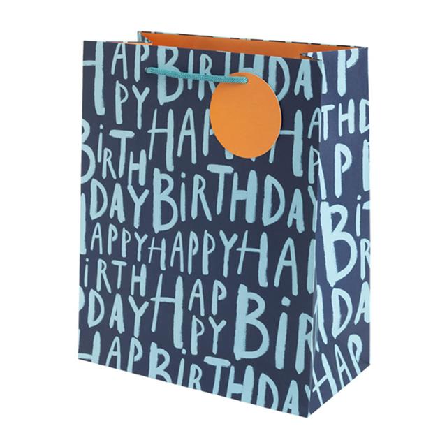 Sainsburys Sainsbury's Blue Happy Birthday Text Large Present Gift Bag Birthday Celebration