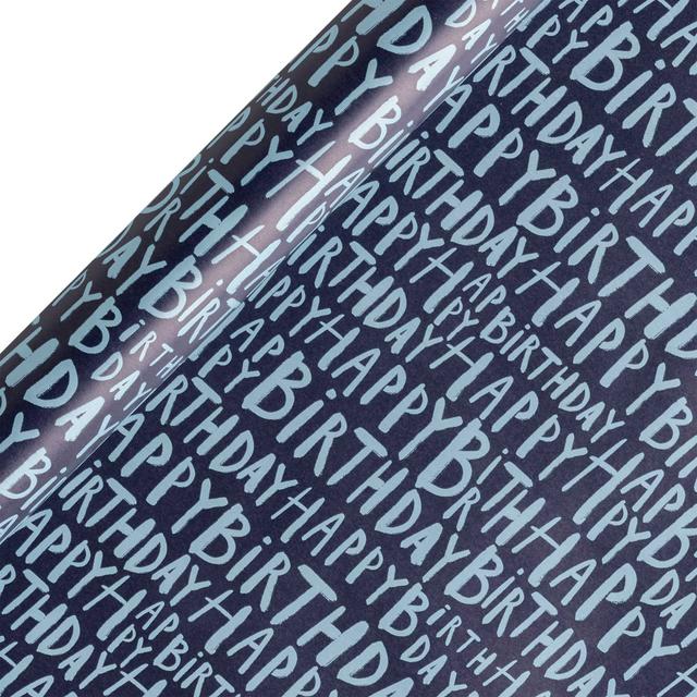 Sainsbury's Blue Happy Birthday Text Birthday Gift Wrap Wrapping Paper - 3m - gallery image 1