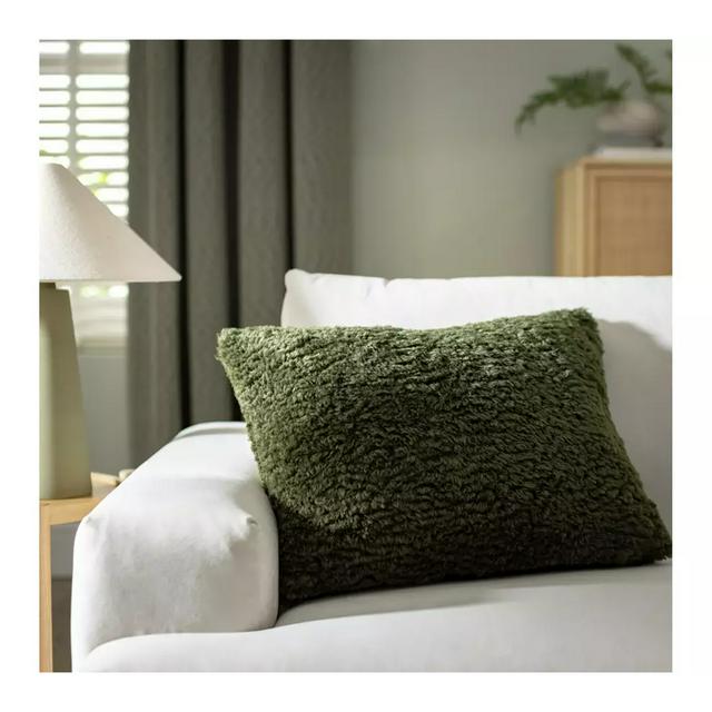 Habitat Shearling Cushion - Moss Green - 55x40cm