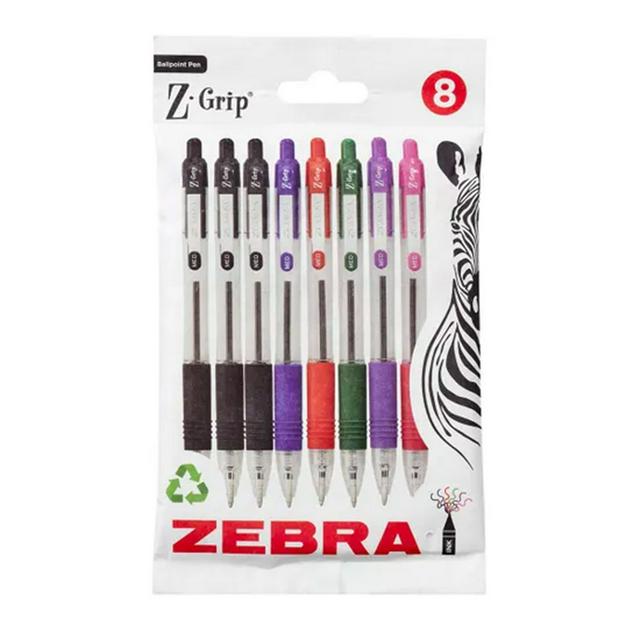 Zebra Grip Ballpoint Pens Asstd 8 pk