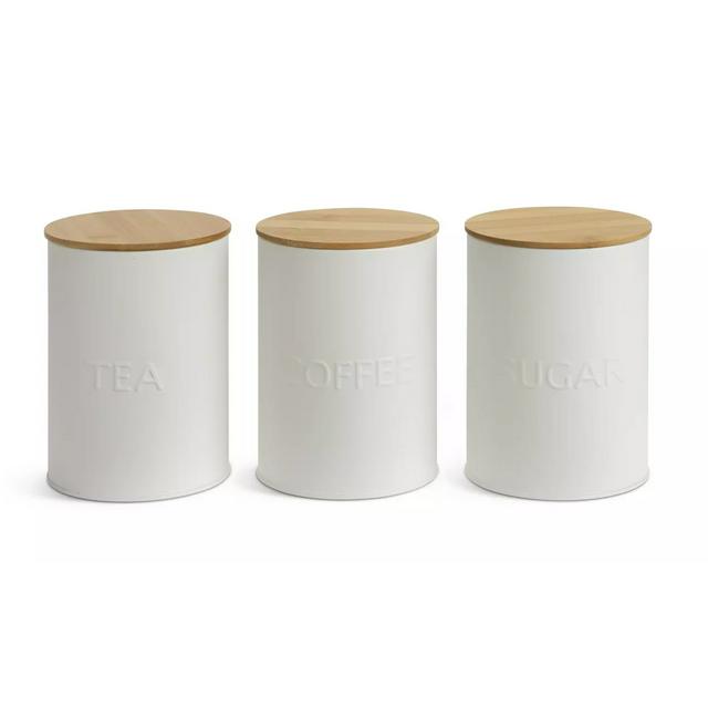 Habitat Embossed Text Pack of 3 Canisters - White - gallery image 1