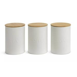 Habitat Embossed Text Pack of 3 Canisters - White