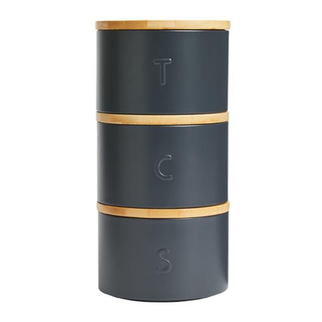 Habitat Embossed Text Stacking Tea, Coffee Sugar Canisters Black