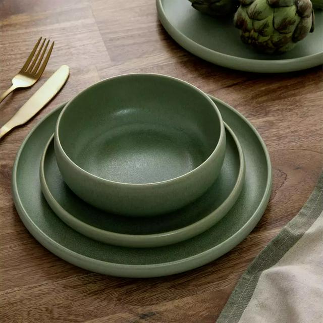 Habitat 12 Piece Reactive Stoneware Dinner Set Green Sainsbury's