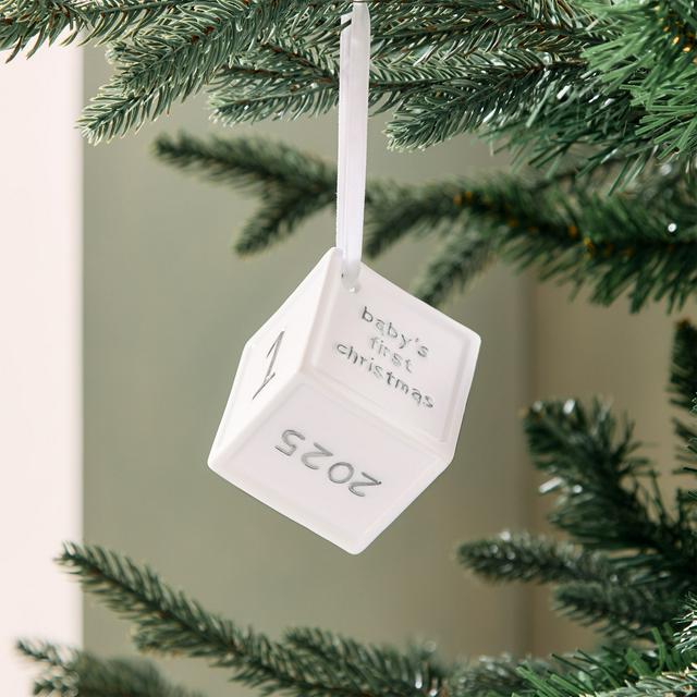 Sainsbury's Home Single Babies First Christmas Cube Bauble - gallery image 1