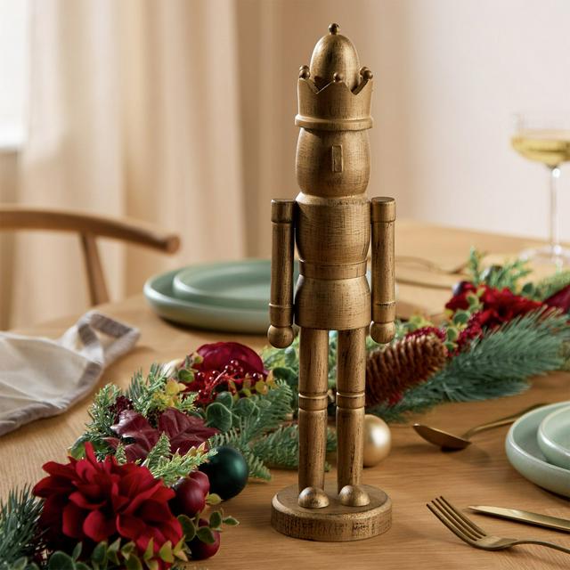 Habitat Gold Coloured Wooden Nutcracker Christmas Decoration - gallery image 1