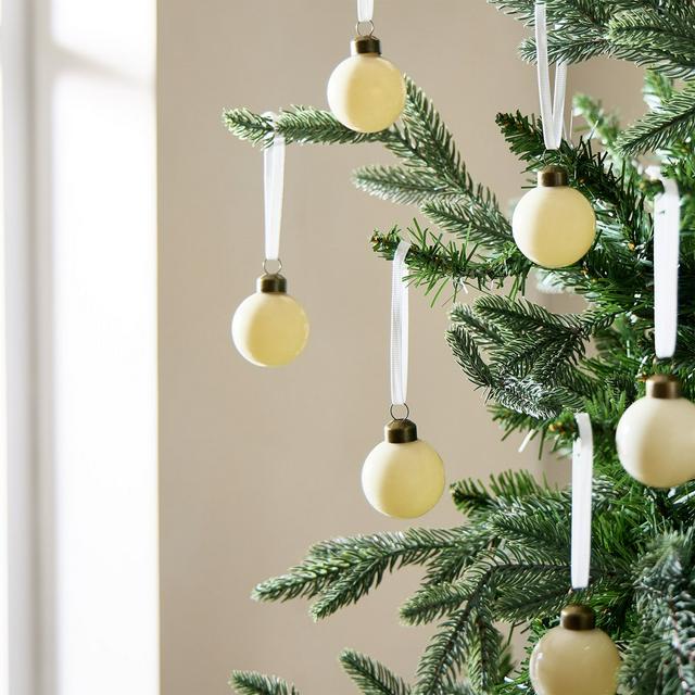Habitat Pack of 6 Glass Mini Christmas Bauble - Ivory - gallery image 1
