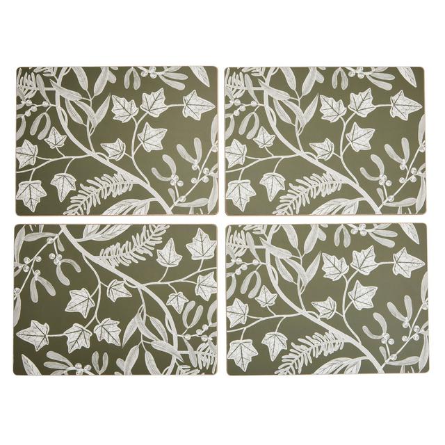 Habitat Pack of 4 Floral Corkback Placemats - Green