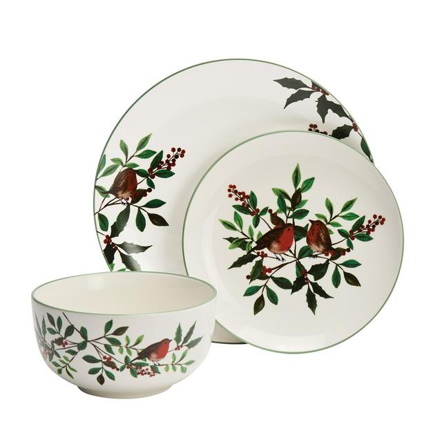 Sainsbury's Home Stoneware 12 Piece Robin Dinner Set Sainsbury's