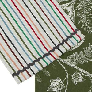Habitat Floral & Stripe Reversible Cotton Table Runner - Green - gallery image 5