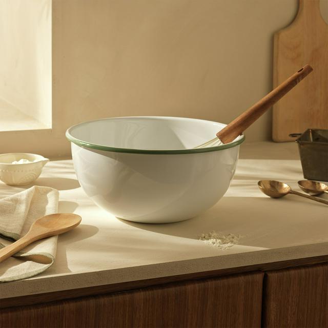 Sainsbury's Home Enamel Carbon Steel Mixing Bowl - White & Green - gallery image 1