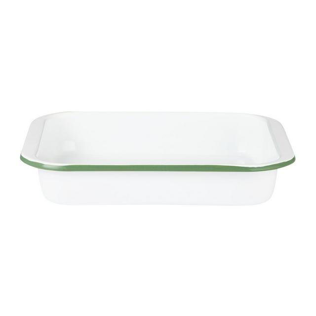 Sainsbury's Home 29cm Enamel Carbon Steel Roaster - White & Green - gallery image 1