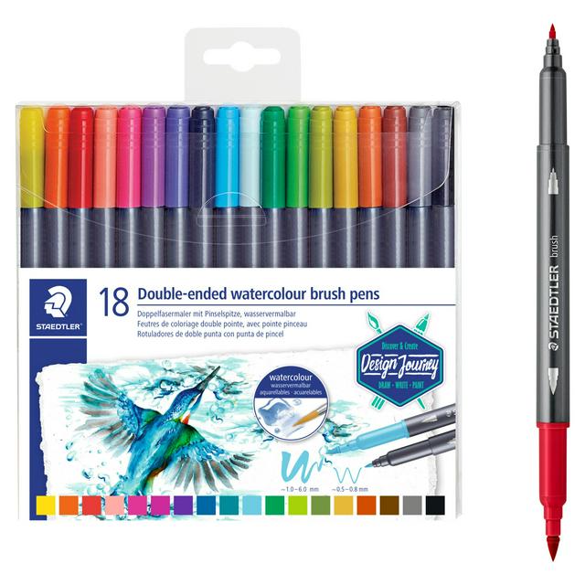 Staedtler Pack of 18 Watercolour Double Ended Brush Pens - gallery image 1