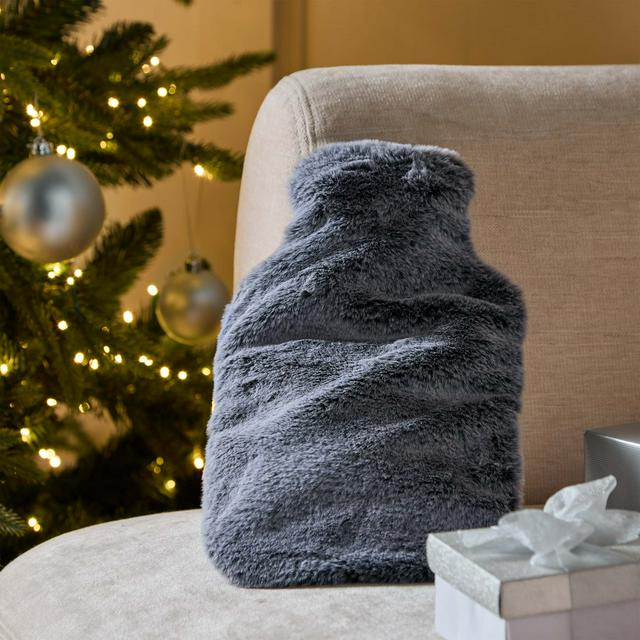Habitat 1L Hot Water Bottle with Grey Faux Fur Cover - gallery image 1