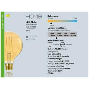 Sainsbury's Home 2.9w Filament G125 Globe Edison Screw Light Bulb - gallery image 4
