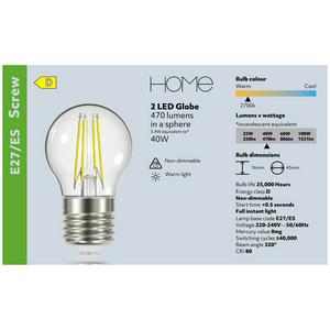 Sainsbury's Home 40w Pack of 2 LED Filament Globe Edison Screw Light Bulbs - gallery image 4
