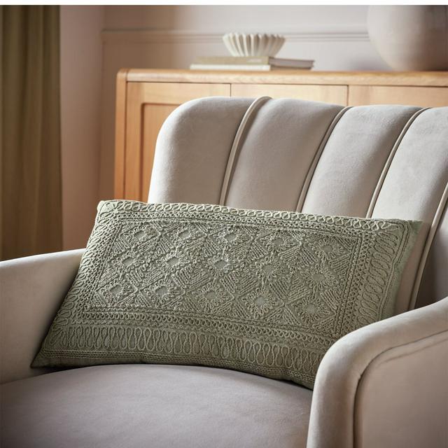 Sainsbury's Home Macrame Style Cushion - Sage - 30x50 - gallery image 1