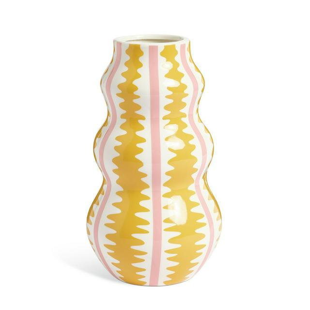 Habitat Pink & Yellow Stripe Ceramic Wiggle Vase