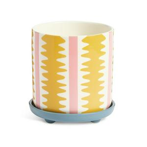 Habitat Stripe Ceramic Planter With Saucer - Yellow