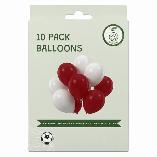 England Football World Cup Pack of 10 Red & White Latex Balloons