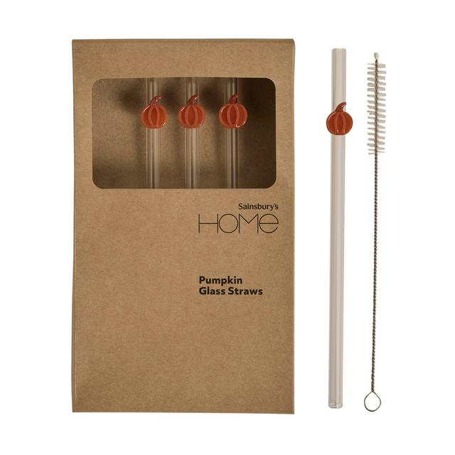 Sainsbury's Home Pack of 4 Pumpkin Glass Straws - gallery image 1