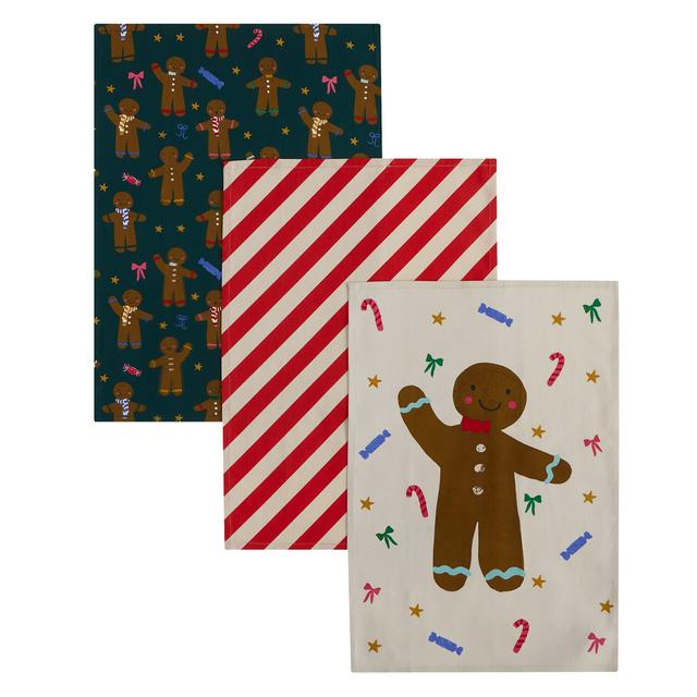 Sainsbury's Home Pack of 3 Novelty Gingerbread Tea Towels - gallery image 1